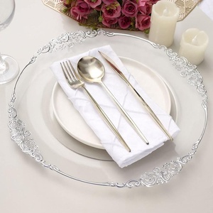 Assiettes <span class=keywords><strong>de</strong></span> présentation transparentes <span class=keywords><strong>de</strong></span> 13 pouces avec bordure perlée dorée pour <span class=keywords><strong>mariage</strong></span>, <span class=keywords><strong>anniversaire</strong></span>, dîner, vaisselle - Product Image 2
