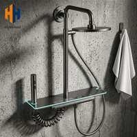 Ensemble de douche SPA mural moderne à LED thermostatique, double jet de pluie en céramique et aluminium, tube carré, finition chromée polie