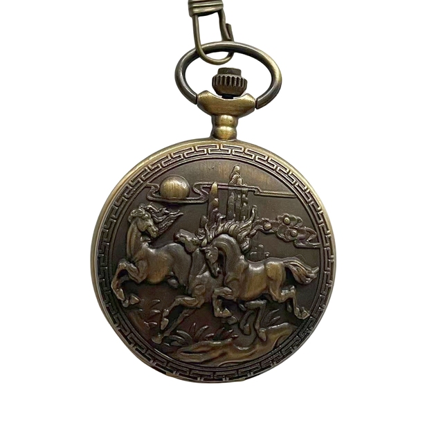 Retro Horse Design Pocket Watch Mens Unique FOB Chain Bronze Men Watch