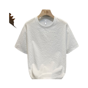 Camiseta de Verano 2025 para Hombre, Cuello Redondo, Manga Corta, Formal, Lisa, Textura Seersucker, Diseño Europeo, Ecológica, Transpirable y de Secado Rápido - Product Image 4