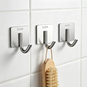 Stainless Steel Adhesive Hook Single Hook 0-1kg Load Capacity For Kitchen Bathroom Door Waterproof Moisture Proof - Product Image 2