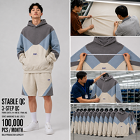 Ensemble sweat à capuche oversize et short color block 320 GSM en molleton 100 % coton, broderie 3D, ensemble décontracté assorti, fournisseur à faible MOQ