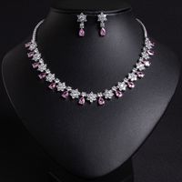 Set Perhiasan Kalung Anting Berlapis Emas Grosir dengan Zircon AAA untuk Wanita, Hadiah Pernikahan, Pertunangan, dan Pesta