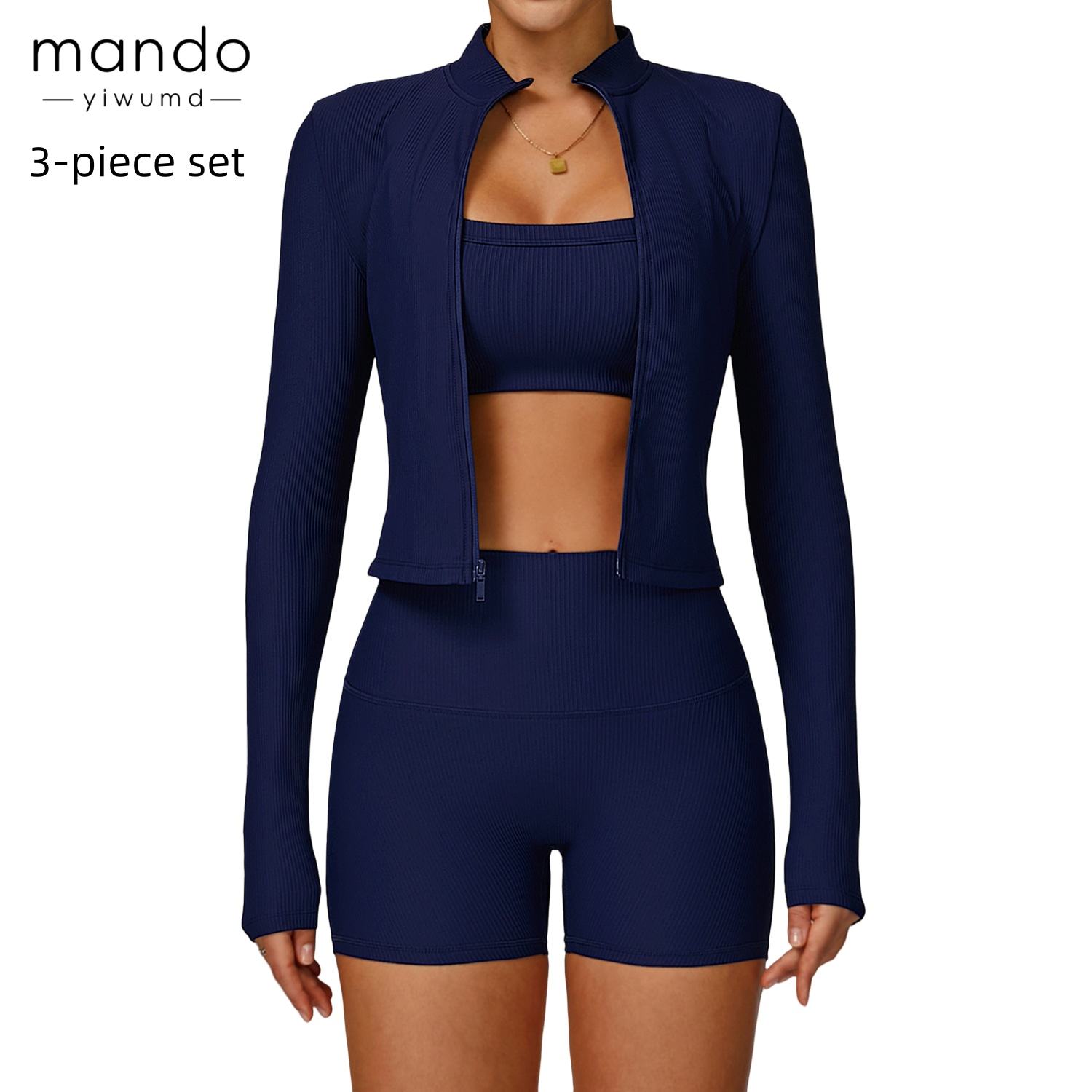 Reggiseno + pantaloncini + giacca blu navy