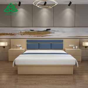 Ensembles de meubles de chambre d'hôtel commerciaux économiques en bois naturel, lit double, design moderne, pour fond TV, anti-eau et anti-insectes, pour appartement - Product Image 1