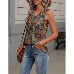Débardeur pour femme FOXA, col en V, sans manches, imprimé, coupe ample, haut d'été, tissu respirant, style décontracté et élégant - Product Image 3