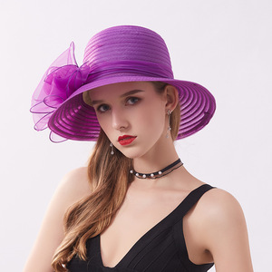 Sombrero tocado de verano para mujer al por mayor, gorro de fieltro de flores para mujer con ala ancha Derby para boda, novia, pesca - Product Image 5