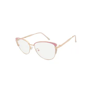 Montures de lunettes optiques en acier inoxydable, rose doré, double couleur, logo personnalisé, lunettes tendance en métal pour femme