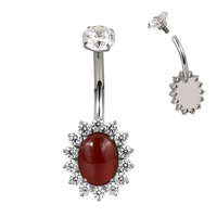 GZN Anneau de nombril Lunette en titane Top en CZ avec pierre naturelle ovale Anneau de nombril en forme de fleur