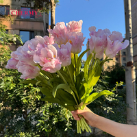 DC224 Vente en gros de 3 tiges de tulipes en PU à volants, bouquet de 50 cm de long, tulipes artificielles au toucher réel pour la décoration de centre de table