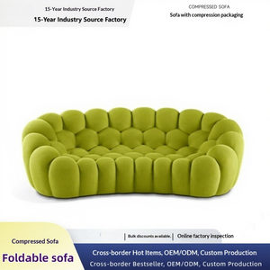 Modern Foldable Fabric <b>Sofa</b> Three Seat Semicircular Tufted Back Curved Arm Green Living Room Compressed Packaging - Product Image 1