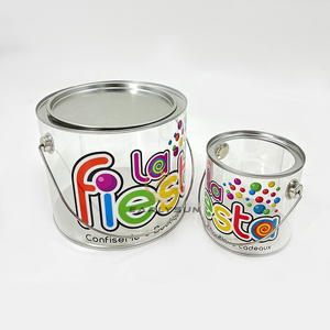 Clear Plastic Paint Cans Party Bucket Decorative Storage Christmas Clear Paint Can Containers With Metal Lids And Handle
