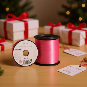 Ruban cadeau Ilan 1 cm x 100 m en satin rose pour emballage de cadeaux - Product Image 2