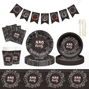 DAMAI <b>Disposable</b> <b>Tableware</b> Barbecue Parties Black Paper Plate BBQ Paper Plates Cups Napkins Set Wholesale - Product Image 1