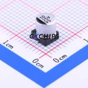 ตัวเก็บประจุแบบอิเล็กโทรไลต์อะลูมิเนียม SMD รุ่น VS1E100MC054000CE0 ขนาด D5xL5.4 มม. 10uF 20% 25V 5 มม. - Product Image 1