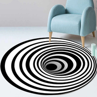 Tapis d'illusion optique 3D Vortex tapis rond Clown paillasson pour chambre à coucher, tapis rond à carreaux noir et blanc optique visuelle