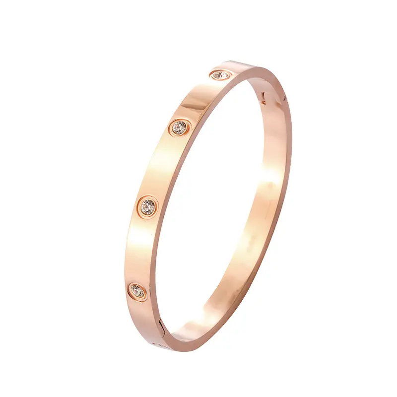 Trending Products Diamond Inlay Rose Gold Couple Titanium Stainless Steel Mens Fashion Jewelry Bracelets Bangles For Women