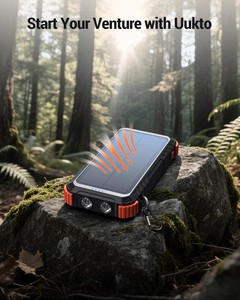 Batterie solaire portable pour le camping en plein air, 20000 mAh, double USB, câbles intégrés, lampe torche LED, entrée Type-C, chargeur solaire - Product Image 4