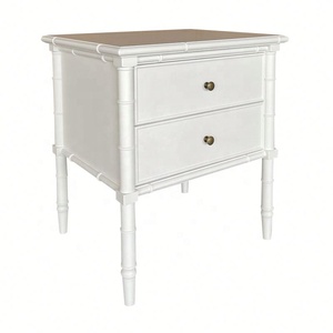 NH1286 Italian Cabinet Antique Living Room Furniture Wooden <strong>Bedside</strong> Carved <strong>Bamboo</strong> White <strong>Table</strong> With 2 Drawers Nightstand Cabinet - Product Image 4