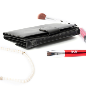 Black Genuine Leather <b>Long</b> <b>Wallet</b> Fold Closure Portable Women's Minimalist Daily Use - Product Image 3