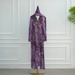 Conjunto de Abaya de Chifón Tie Dye para Mujer, Túnica Larga Abierta con Capa y Pañuelo <span class=keywords><strong>a</strong></span> Juego, Elegante Vestido Maxi Musulmán Modesto de Dubái - Product Image 5