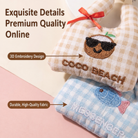Mini sac fourre-tout Kawaii en peluche, porte-clés brodé, breloque de sac en forme de fruit, accessoire de sac à dos doux à carreaux vichy, cadeau unique