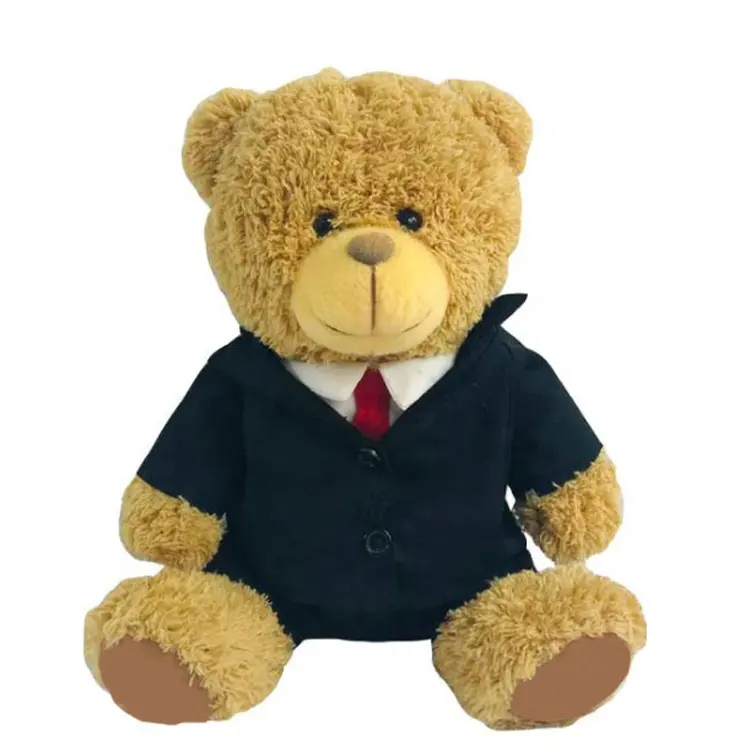 도매 OEM 사용자 정의 내 로고 라인 플러시 블랙 테디 미니 박제 부드러운 동물 곰 갈색 옷 셔츠