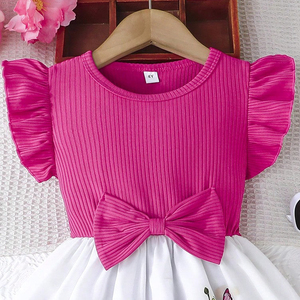 Abbigliamento per bambini vestito Casual moda carino stampa farfalla per bambini vestito rosa gonna rossa per bambina - Product Image 2