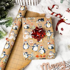 Merture Christmas Kraft Wrapping Paper 17 In X 33 Ft Watercolor Penguin Pattern Gift <b>Wrap</b> For Holiday Season - Product Image 4