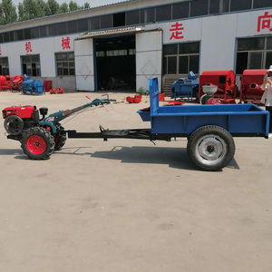 Tracteur agricole à deux roues avec remorque bleue, équipement agricole motorisé - Product Image 1