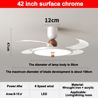 Lampe de ventilateur de plafond à LED de style nordique simple de 42 pouces avec télécommande, conception sans lame à 4 pales