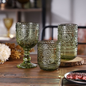 Bicchiere da Vino Vintage Prodotto a Macchina, Nuovo Design a Forma di Girasole, Bicchiere Hi-ball in <span class=keywords><strong>Vetro</strong></span> Verde, 301-400ml, Lavabile in Lavastoviglie - Product Image 3