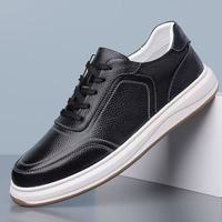 Chaussures de sport pour hommes en cuir véritable respirantes, légères, antidérapantes, avec une augmentation de la hauteur de 6 cm, fermeture à bande élastique, style sportif