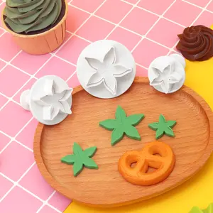 2024 New Cookie Cutter Set 3pcs Five-petal Flower Calyx Spring Mold Diy Baking Tool Fondant Cake Decorating Mold