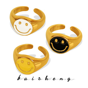 Smiley Face Gold Plated Open <b>Ring</b> Unisex Fashion Jewelry Gift - Product Image 5