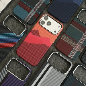 Coques de téléphone magnétiques de luxe en <span class=keywords><strong>fibre</strong></span> de carbone texturée pour iPhone 17 Pro Max 17 Air 16 15 14 13 12 – Coque arrière rigide antichoc en PC mince - Product Image 1
