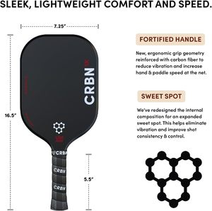 Paleta de Pickleball Serie X Power Paddle - Fibra de Carbono, Bordes con Espuma Inyectada, Punto Dulce Ampliado, 16mm de Grosor, 0 Agujeros - Product Image 4