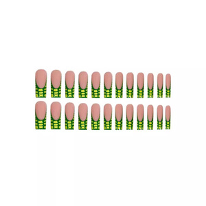 Ensemble d'ongles artificiels frais vert français jaune à carreaux marbre rayures main <span class=keywords><strong>pied</strong></span> en plastique orteil <span class=keywords><strong>faux</strong></span> ongles vente en gros - Product Image 3