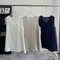 Débardeur sans manches en lin 100 % personnalisé pour femme, col en V, écologique, séchage rapide, décontracté, respirant, simple