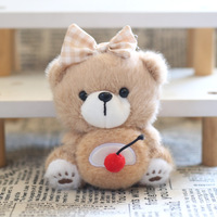 12CM blanc marron Biscuit ours en peluche cadeau d'anniversaire Dessert boutique cadeau porte-clés sac à dos décoration voiture clé pendentif peluche porte-clés