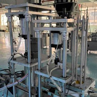 Automatische elektrische machine voor het sorteren, invoeren en afsluiten van plastic glazen flessen met fruitjam, augurken, olie, siroop en tomaten.