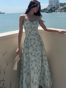 Vestido Personalizable para Mujer, Estilo Romántico Francés con Estampado Floral, Vestido Amarillo con Estampado Floral para Mujer, Vestido de Playa para Verano - Product Image 3