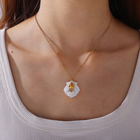 Collar con Colgante de Concha Marina de Acero Inoxidable, con Cadena de Eslabones, Chapado en Oro de 18K, Unisex, Regalo de Compromiso