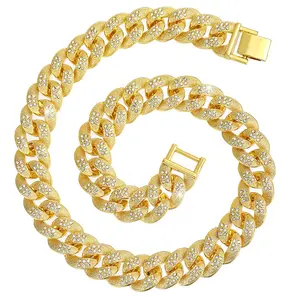 Gelado Fora Liga E Strass Hip Hop 16mm Largura Cadeia Cubana Custom Made Miami Link Chain Necklace