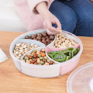 Round Plastic Storage Tray With Lid Divided Compartments Transparent <b>Snack</b> Candy <b>Container</b> For Living Room Office Use - Product Image 4
