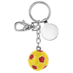 Portachiavi Pallone da Calcio Giallo Rosso Smaltato, Ciondolo Sportivo con Moschettone - Product Image 1