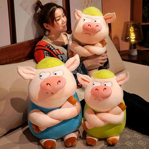 Mignonne poupée en peluche de cochon en colère aux cheveux verts avec des caractéristiques de cochon drôles PP coton rempli d'anniversaire et d'utilisation promotionnelle - Product Image 2