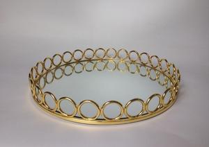 Modern Gold Round Ornate Metal Serving Mirrored <strong>Tray</strong> with Circles for Jewelry <strong>Makeup</strong> Chrom Tablett - Product Image 2