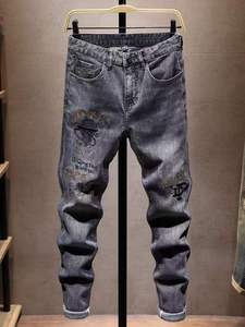 Pantalon long décontracté <span class=keywords><strong>tendance</strong></span> pour homme en denim délavé et vieilli, coupe droite ample, vente en gros - Product Image 2