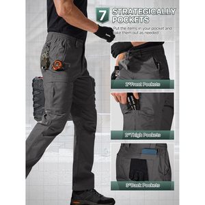 Men's Cargo <b>Pants</b> Water Resistant Ripstop Tactical <b>Work</b> <b>Pants</b> Lightweight Outdoor Hiking <b>Pants</b> Elastic Waist Button Fly Canvas - Product Image 3